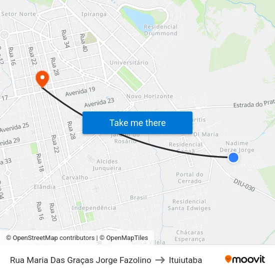 Rua Maria Das Graças Jorge Fazolino to Ituiutaba map