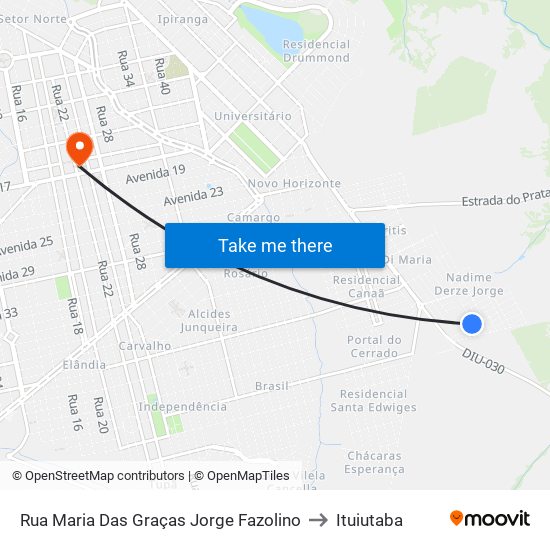 Rua Maria Das Graças Jorge Fazolino to Ituiutaba map