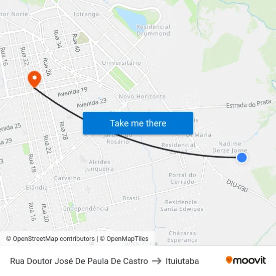 Rua Doutor José De Paula De Castro to Ituiutaba map