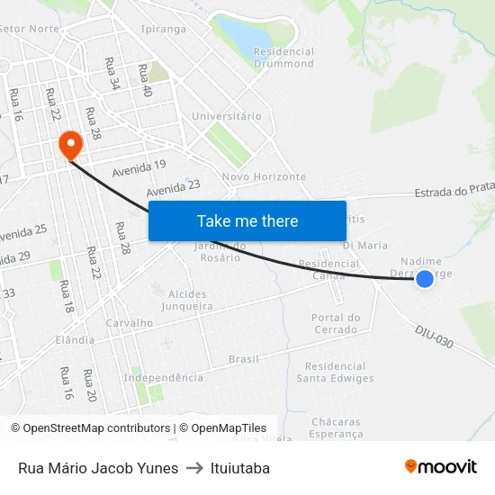 Rua Mário Jacob Yunes to Ituiutaba map