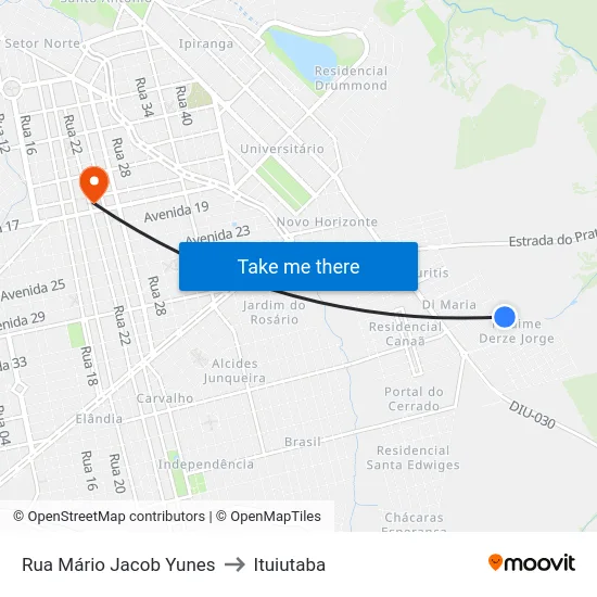 Rua Mário Jacob Yunes to Ituiutaba map