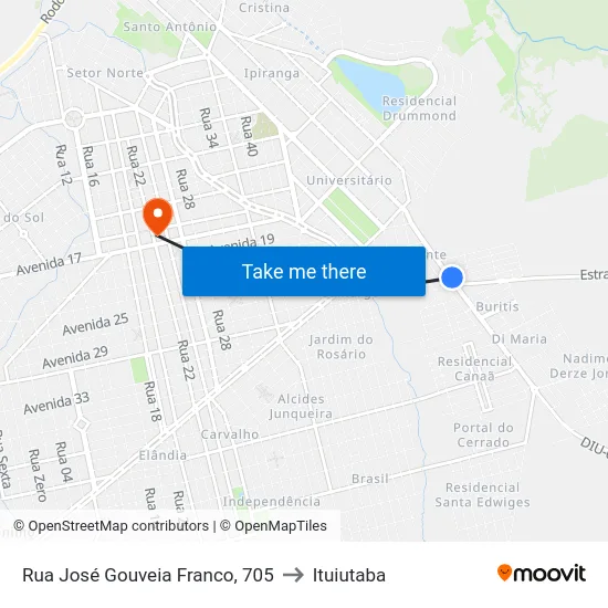 Rua José Gouveia Franco, 705 to Ituiutaba map