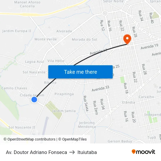 Av. Doutor Adriano Fonseca to Ituiutaba map