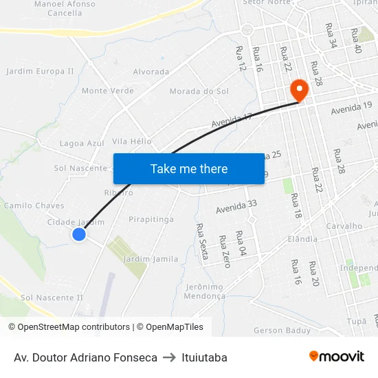 Av. Doutor Adriano Fonseca to Ituiutaba map