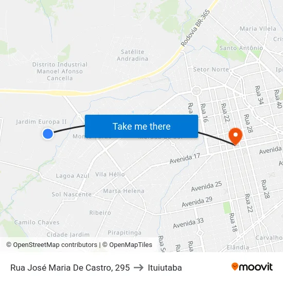 Rua José Maria De Castro, 295 to Ituiutaba map