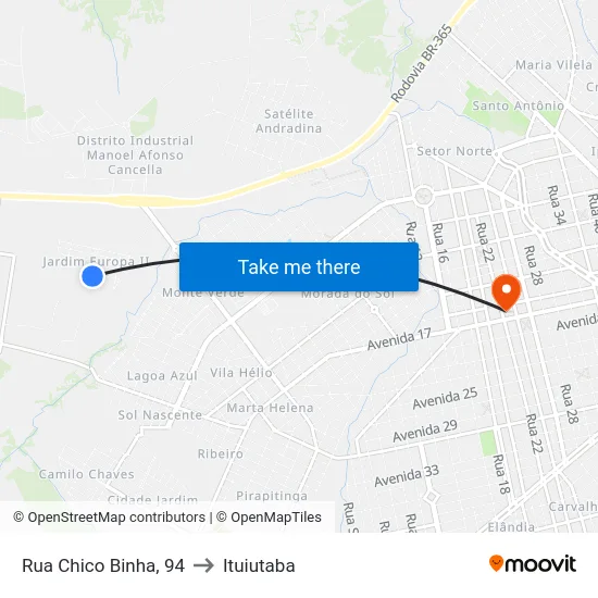 Rua Chico Binha, 94 to Ituiutaba map