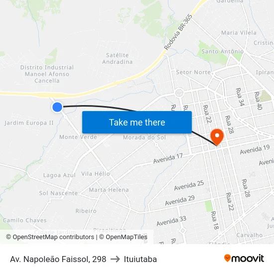 Av. Napoleão Faissol, 298 to Ituiutaba map