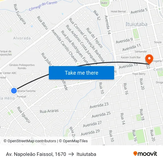 Av. Napoleão Faissol, 1670 to Ituiutaba map