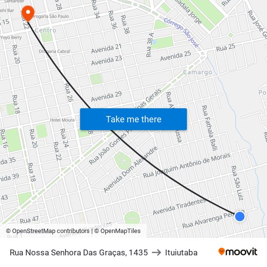 Rua Nossa Senhora Das Graças, 1435 to Ituiutaba map