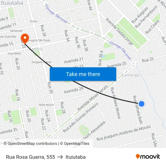 Rua Rosa Guerra, 555 to Ituiutaba map