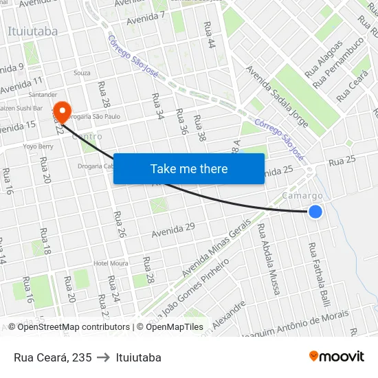Rua Ceará, 235 to Ituiutaba map