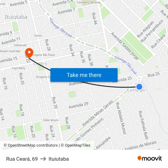 Rua Ceará, 69 to Ituiutaba map