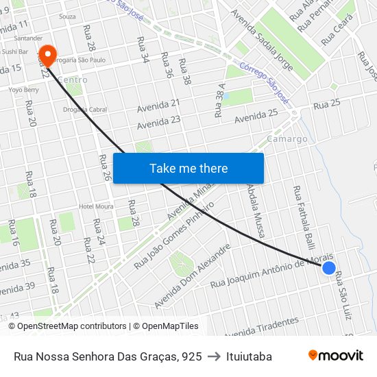 Rua Nossa Senhora Das Graças, 925 to Ituiutaba map