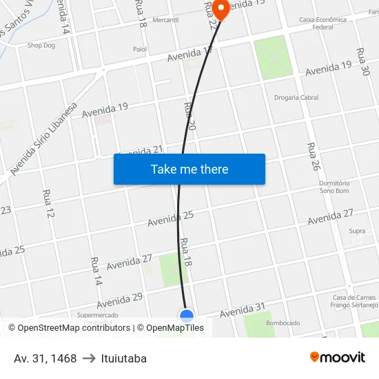 Av. 31, 1468 to Ituiutaba map