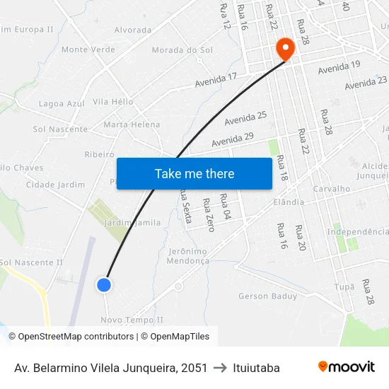 Av. Belarmino Vilela Junqueira, 2051 to Ituiutaba map