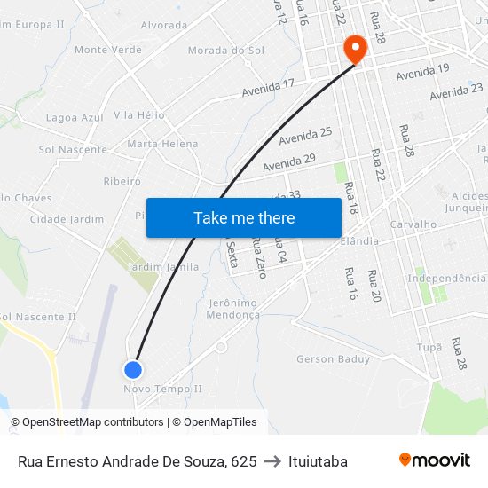 Rua Ernesto Andrade De Souza, 625 to Ituiutaba map