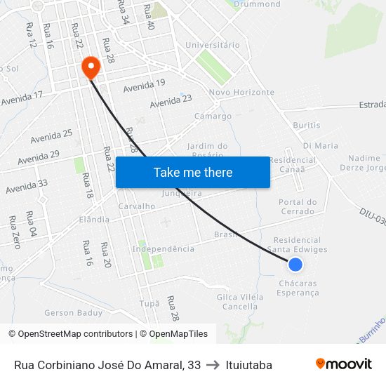 Rua Corbiniano José Do Amaral, 33 to Ituiutaba map