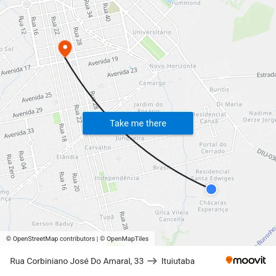 Rua Corbiniano José Do Amaral, 33 to Ituiutaba map