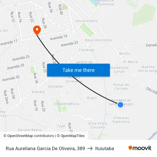 Rua Aureliana Garcia De Oliveira, 389 to Ituiutaba map