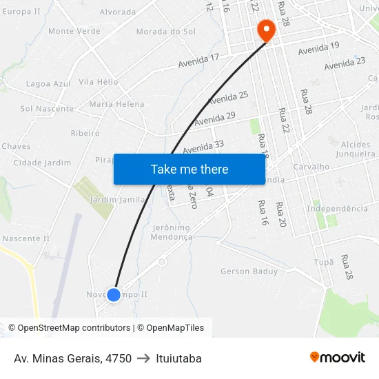 Av. Minas Gerais, 4750 to Ituiutaba map