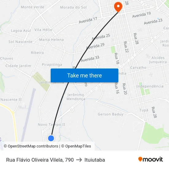 Rua Flávio Oliveira Vilela, 790 to Ituiutaba map
