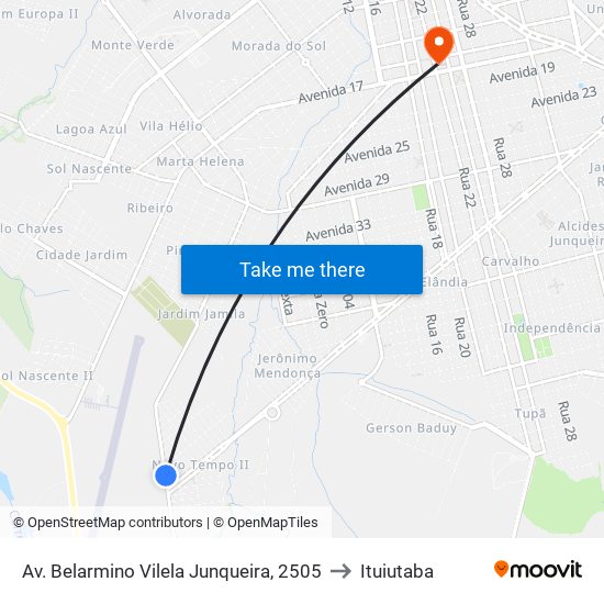Av. Belarmino Vilela Junqueira, 2505 to Ituiutaba map