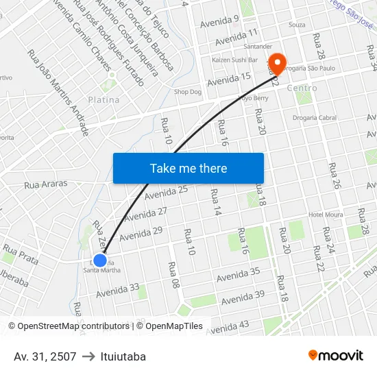 Av. 31, 2507 to Ituiutaba map