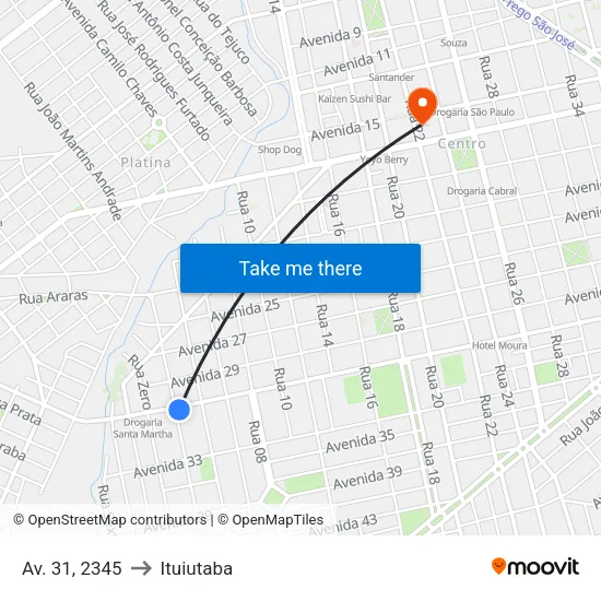 Av. 31, 2345 to Ituiutaba map