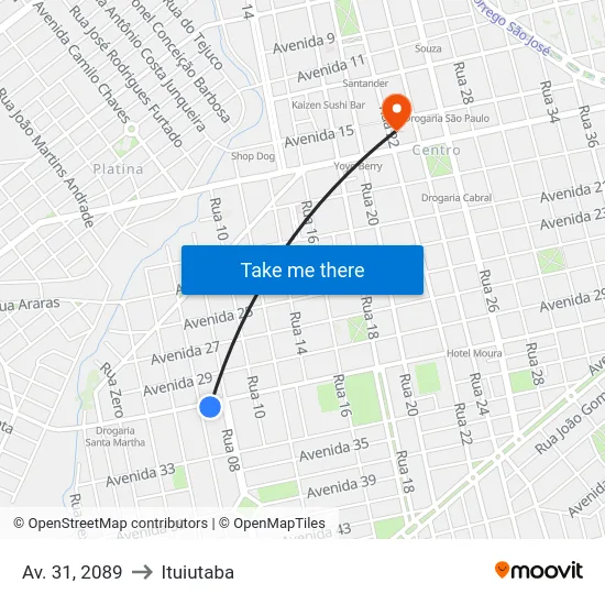 Av. 31, 2089 to Ituiutaba map