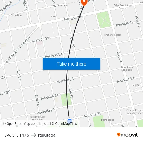 Av. 31, 1475 to Ituiutaba map