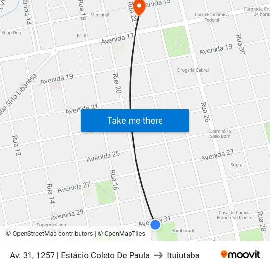 Av. 31, 1257 | Estádio Coleto De Paula to Ituiutaba map