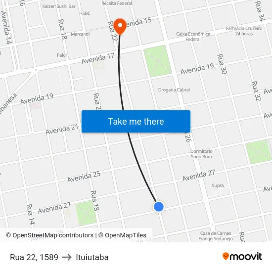 Rua 22, 1589 to Ituiutaba map
