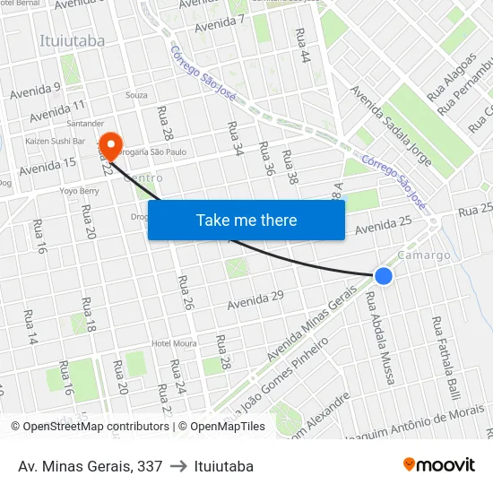 Av. Minas Gerais, 337 to Ituiutaba map