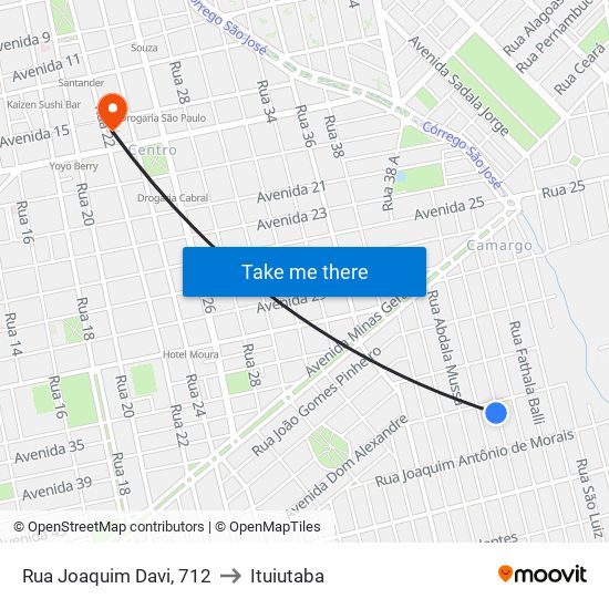 Rua Joaquim Davi, 712 to Ituiutaba map