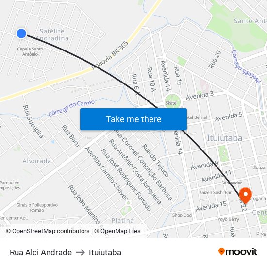 Rua Alci Andrade to Ituiutaba map