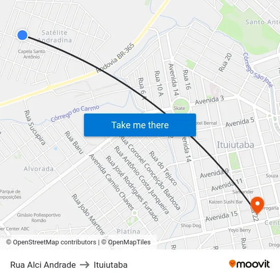 Rua Alci Andrade to Ituiutaba map