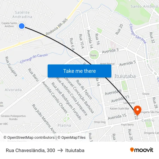 Rua Chaveslândia, 300 to Ituiutaba map