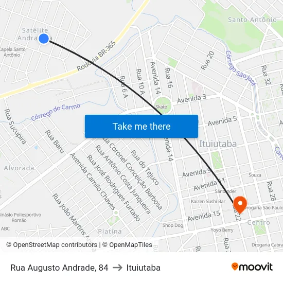 Rua Augusto Andrade, 84 to Ituiutaba map