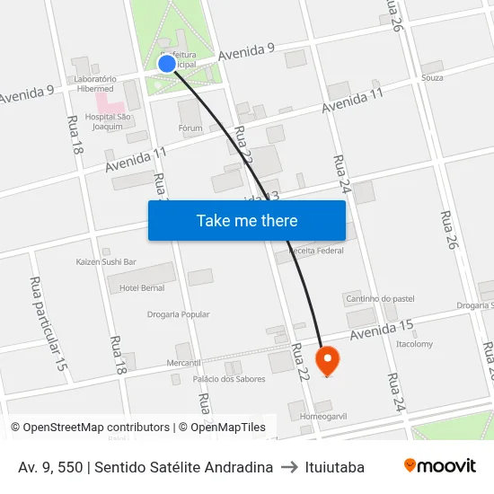 Av. 9, 550 | Sentido Satélite Andradina to Ituiutaba map