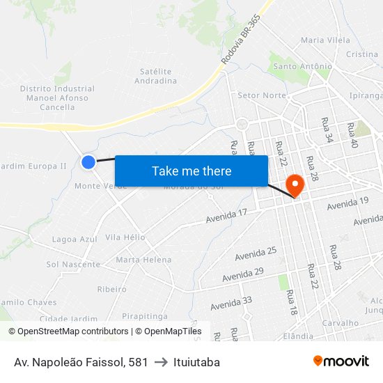 Av. Napoleão Faissol, 581 to Ituiutaba map