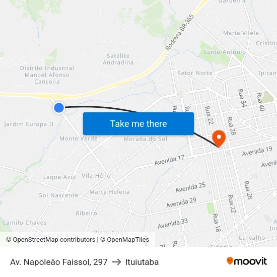 Av. Napoleão Faissol, 297 to Ituiutaba map