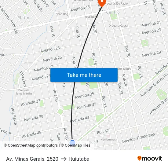 Av. Minas Gerais, 2520 to Ituiutaba map