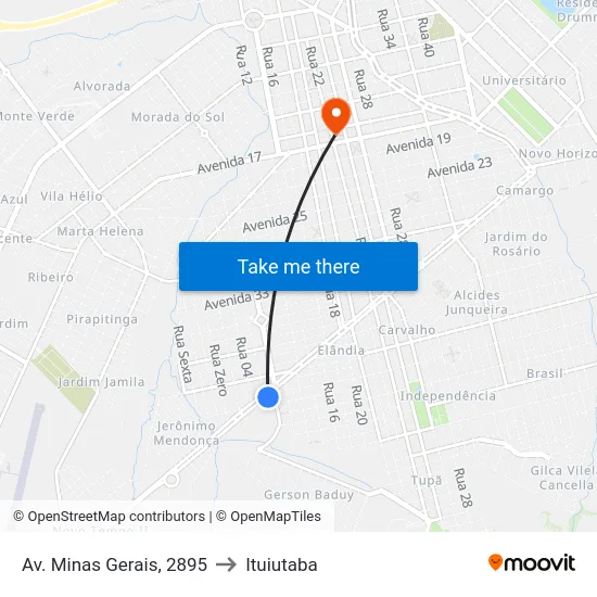 Av. Minas Gerais, 2895 to Ituiutaba map