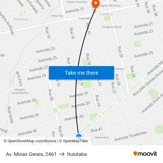 Av. Minas Gerais, 2461 to Ituiutaba map