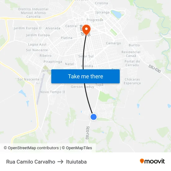 Rua Camilo Carvalho to Ituiutaba map