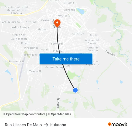 Rua Ulisses De Melo to Ituiutaba map
