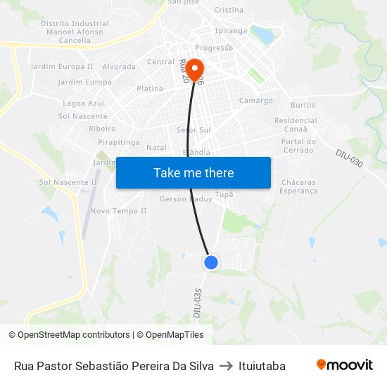 Rua Pastor Sebastião Pereira Da Silva to Ituiutaba map