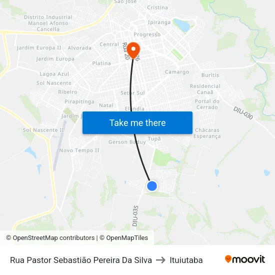 Rua Pastor Sebastião Pereira Da Silva to Ituiutaba map