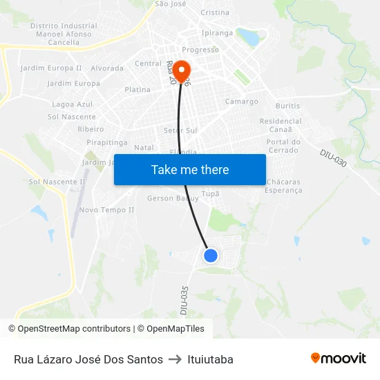 Rua Lázaro José Dos Santos to Ituiutaba map