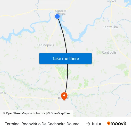 Terminal Rodoviário De Cachoeira Dourada De Minas to Ituiutaba map